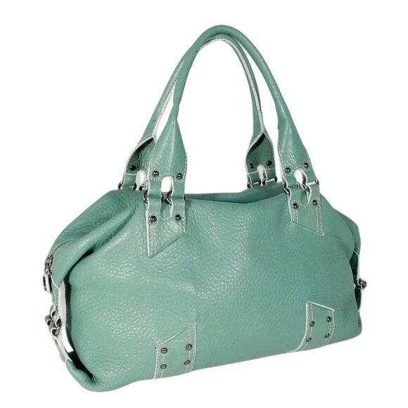 COLE HAAN Village Seafoam Pebbled Leather Satchel $220 - Picture 1 of 9